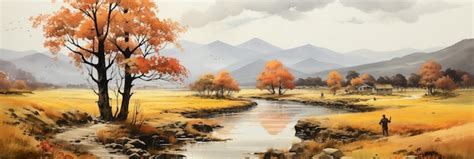 Premium AI Image | autumn landscape with river