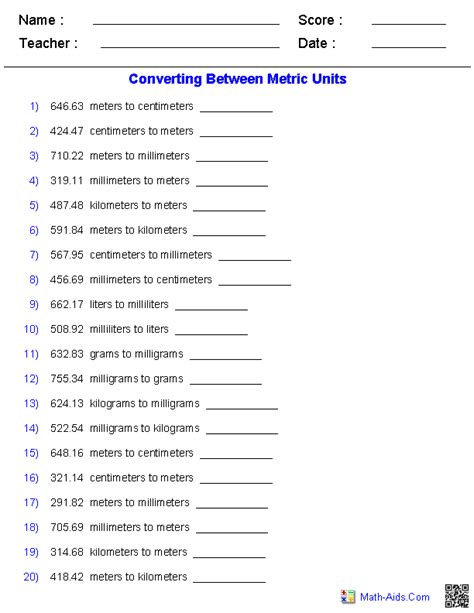 Metric Prefixes Worksheet Answers