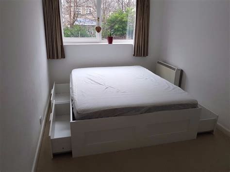 Ikea Brimnes Bed, Slatted Bed Base Lonset plus Memory Foam Mattress ...