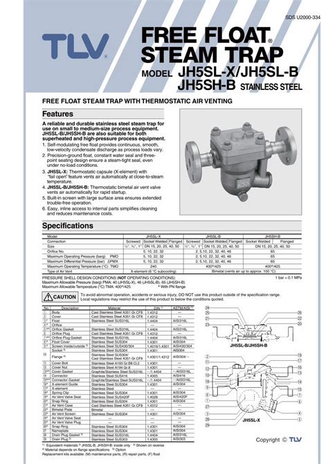 (PDF) SDS U2000-334 FREE FLOAT STEAM TRAP - TLV · PDF fileSDS U2000-334 FREE FLOAT ® STEAM TRAP ...