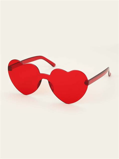 Red Heart Shaped Rimless Sunglasses | Etsy