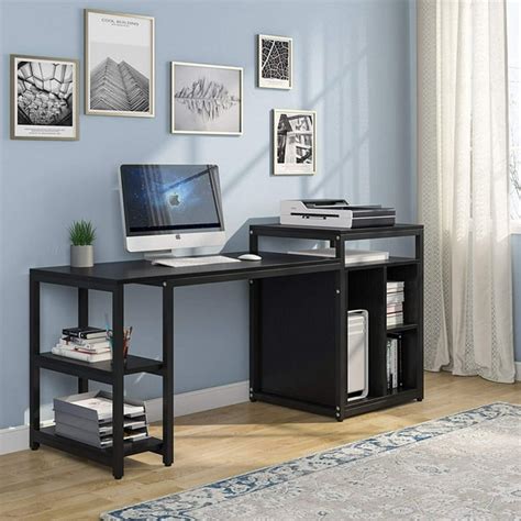 Tribesigns 47 Inch Computer Desk with Storage Shelves, Home Office Desk with Reversible Printer ...