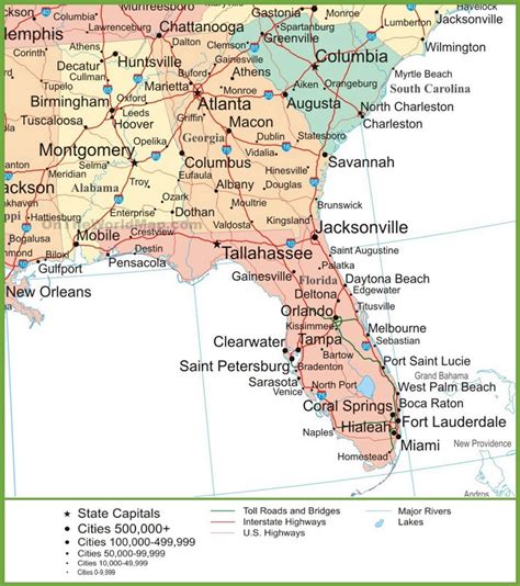 Map of Alabama, Georgia and Florida - Ontheworldmap.com