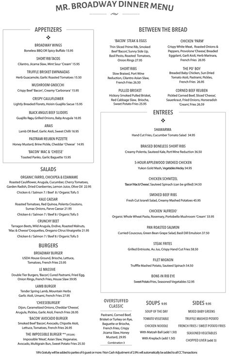 Restaurant Menu – Mr. Broadway – Mr. Broadway Modern NYC Kosher Restaurant