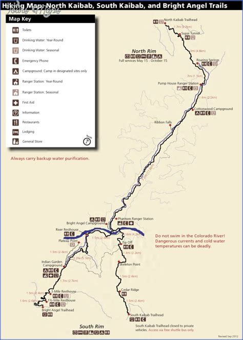 Grand Canyon Hiking Trails Map - ToursMaps.com