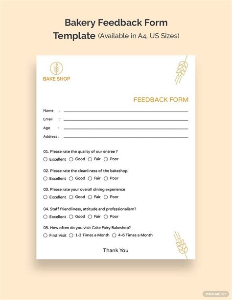 Bakery Feedback Form Template in Illustrator, PSD, InDesign, Word ...