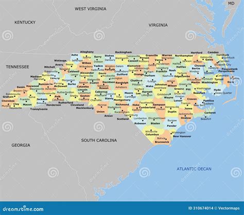 North Carolina County Map With 100 Counties Vector Illustration ...