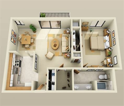 1 Bedroom Apartment/House Plans | Apartment floor plans, Bedroom house plans, House floor plans