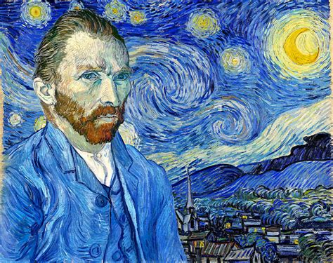 Van Gogh self-portrait in front of the Starry Night - digital ...