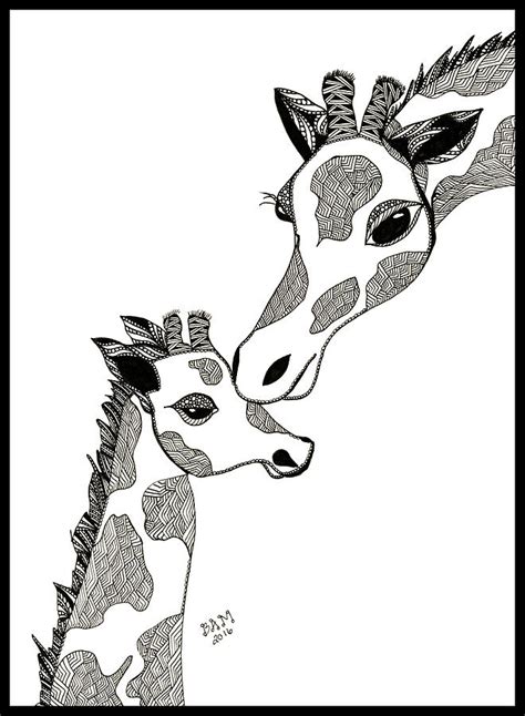 Mother And Baby Giraffe Drawing