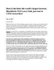 Larry Fink Letter - Here is the letter the world's largest investor BlackRock CEO Larry Fink ...