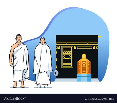 Couple hajj pilgrims in front maqam ibrahim Vector Image