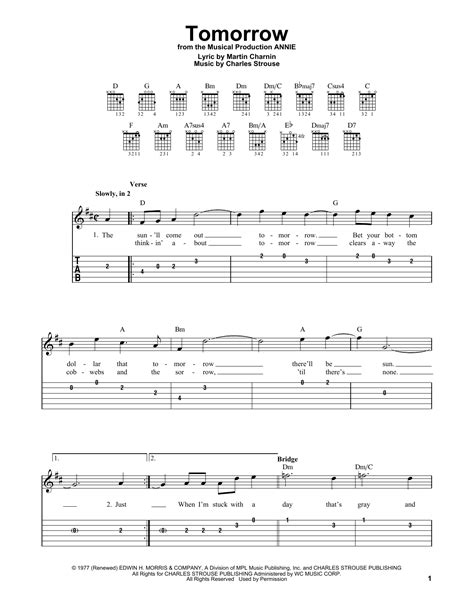 Tomorrow (from Annie) by Charles Strouse - Easy Guitar Tab - Guitar Instructor