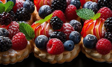 Premium AI Image | Fruit background sweet dessert with cream berries Selective soft focus