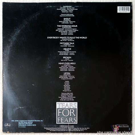 Tears For Fears ‎– Songs From The Big Chair (1985) Vinyl, LP, Album – Voluptuous Vinyl Records