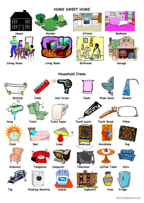 house and household items: English ESL worksheets pdf & doc