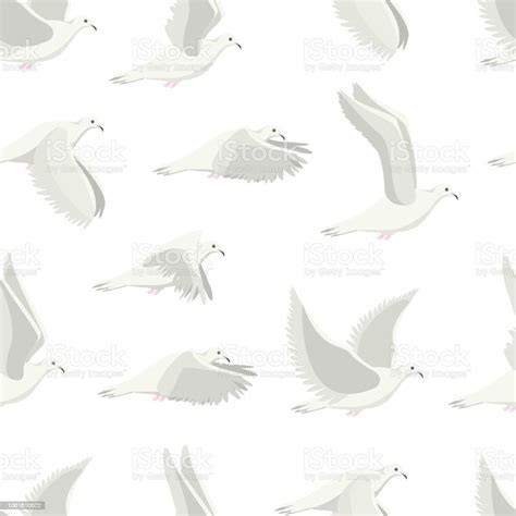 Cartoon White Dove Bird Seamless Pattern Background Vector Stock Illustration - Download Image ...