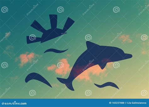 Dolphin Silhouette on Sunset Sky Background Stock Photo - Image of ...