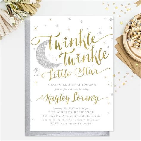 Twinkle Twinkle Little Star Boy or Girl Baby Shower Invitation {White}