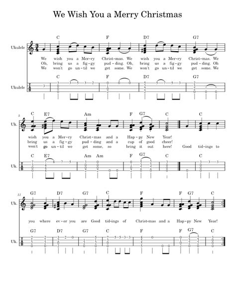 We Wish You a Merry Christmas in C ukulele solo Sheet music for Ukulele ...