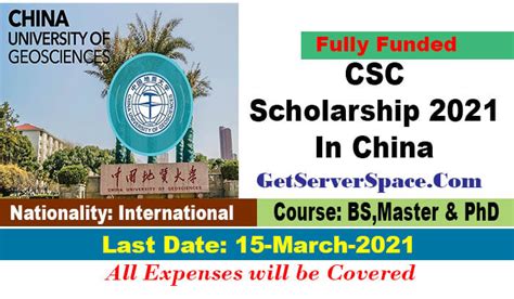 China University of Geosciences CSC Scholarship 2021 In China