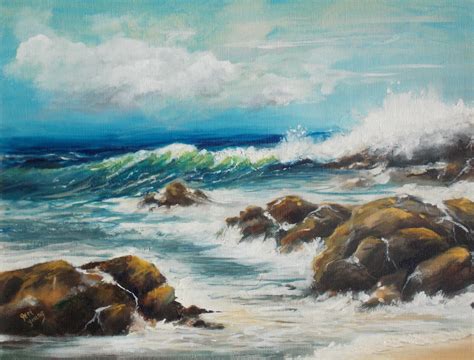 Original "Stormy Seas" A stormy sea with waves crashing on the rocks ...