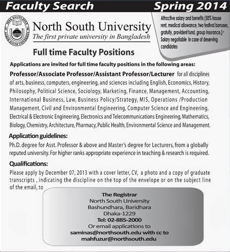 NSU-North South University Faculty Search - Jobs City Today 2017