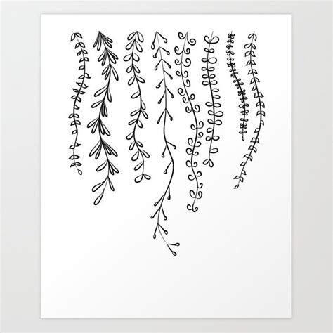 Line Drawing - Vines and Leaves Art Print by Peach On A Windowsill ...