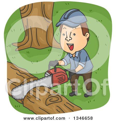 Cartoon Brunette Caucasian Logger Cutting with a Chainsaw Posters, Art ...