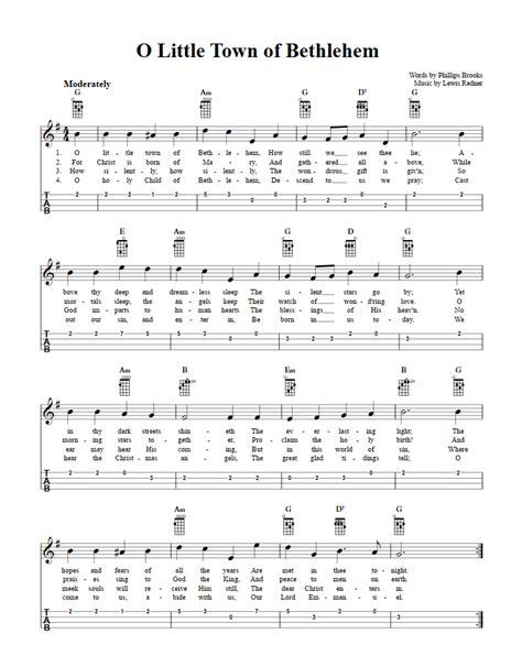 O Little Town of Bethlehem: Chords, Sheet Music and Tab for Ukulele with Lyrics