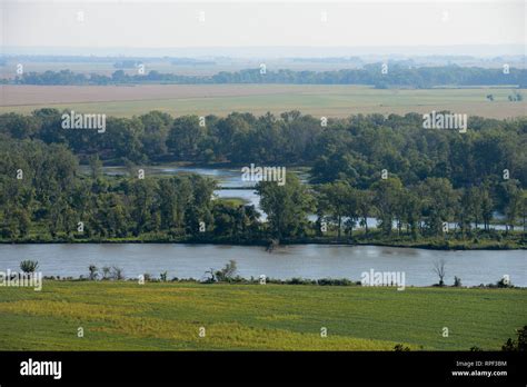 USA, Nebraska, Omaha Tribe Reservation, Omaha land at Missouri river in ...