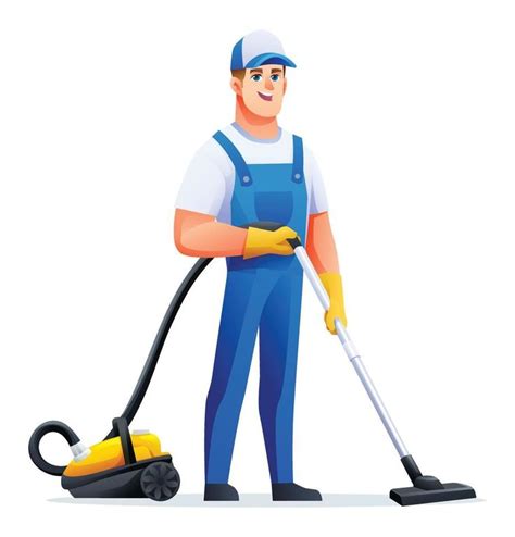 Efficient Cleaning Service Man with Vacuum Cleaner