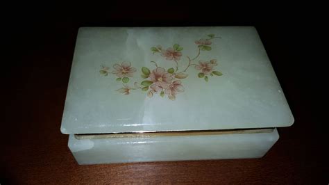 Lefton Genuine Alabaster Jewelry / Trinket Hinged Lidded Box Decorated ...