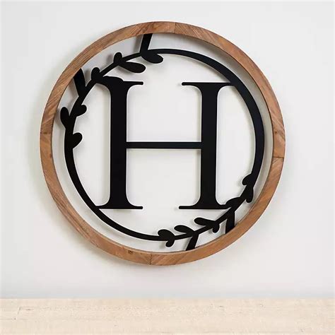 Wood and Metal Laurel Monogram H Plaque | Kirklands Home