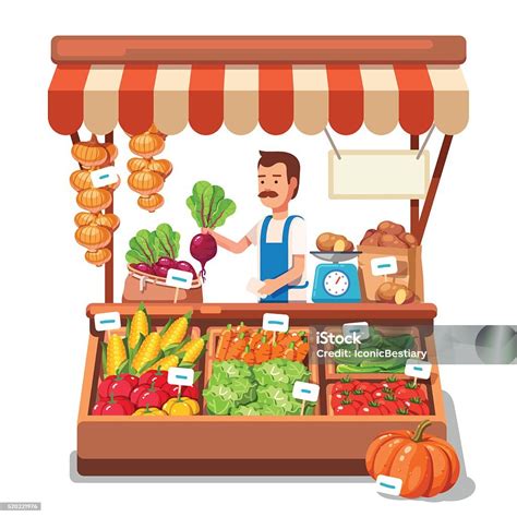 Local Market Farmer Selling Vegetables Stock Illustration - Download Image Now - Market - Retail ...