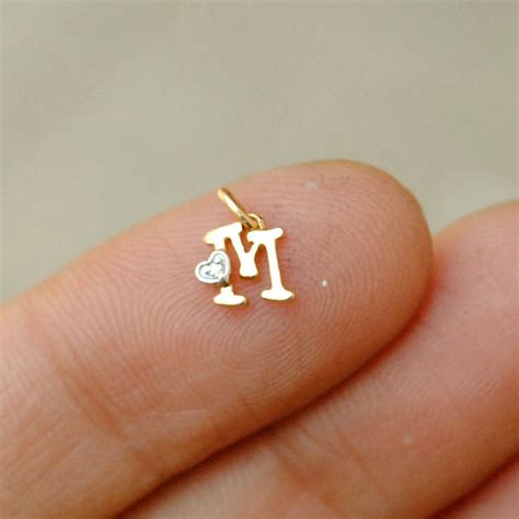 Tiny Initial Diamond Charm in 14K Gold , Alphabet Heart Necklace Charm - Abhika Jewels