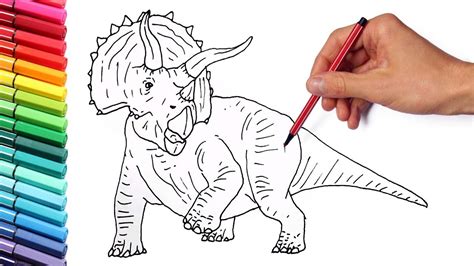 How to Draw Triceratops - Drawing and Coloring Jurassic World Dinosaurs for Children - YouTube