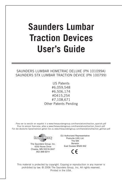 Saunders Lumbar Traction Devices User's Guide