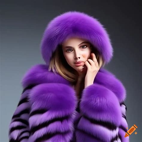 Purple zebra print fox fur snow suit on Craiyon