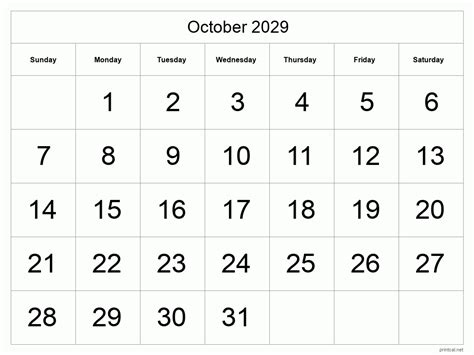 Printable October 2029 Calendar | Free Printable Calendars