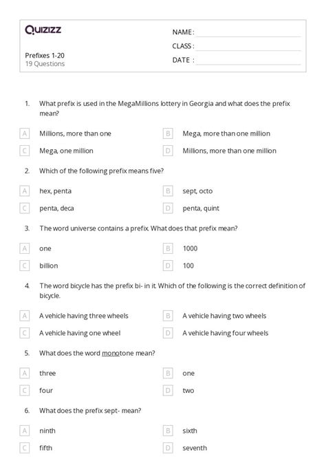 50+ Prefixes worksheets for 6th Grade on Quizizz | Free & Printable