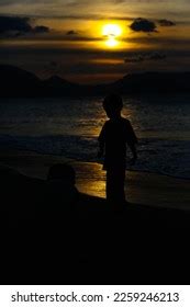 Silhouette Two Children Playing On Beach Stock Photo 2259246213 | Shutterstock