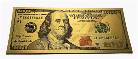 $100 Franklin Colorized Gold Foil Polymer Replica Banknote - New 100 Dollar Bills 2018, HD Png ...