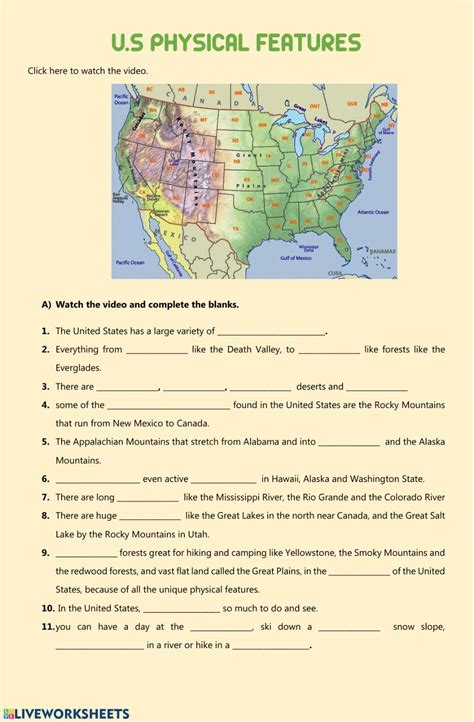 USA physical features - geographical features - Interactive worksheet | Physical features ...