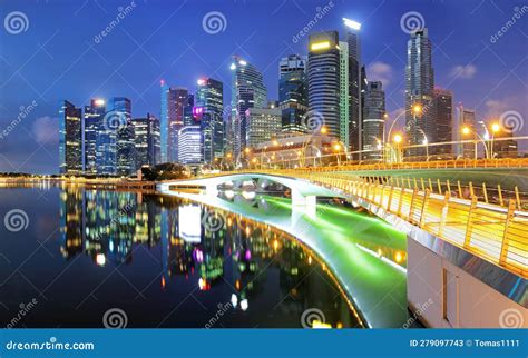 Singapore City Skyline at Night Stock Image - Image of financial ...