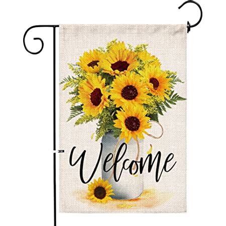 Amazon.com: Hexagram Sunflower Arrangement Vase Welcome Garden Flag Double Sided,Burlap Summer ...