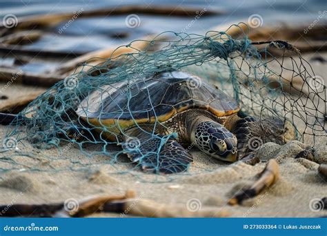 Turtle Trapped in Plastic Garbage Lying on the Beach. the Concept of an Ecological Disaster ...