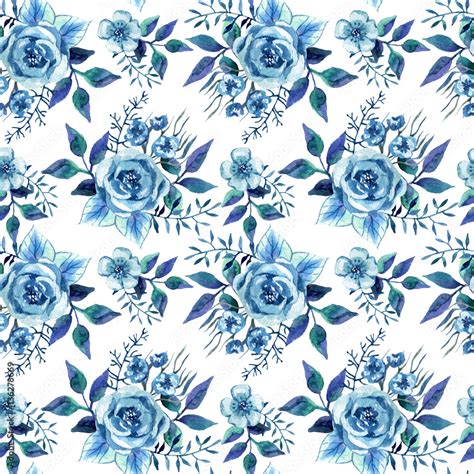 blue roses pattern Stock Illustration | Adobe Stock