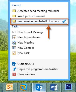 How to pin Outlook emails to taskbar or start menu of Windows 7/8?