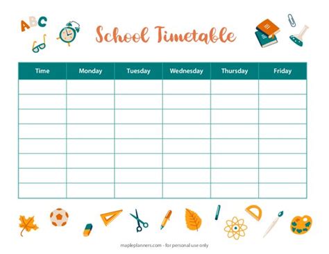 Free School Timetable Printable Template